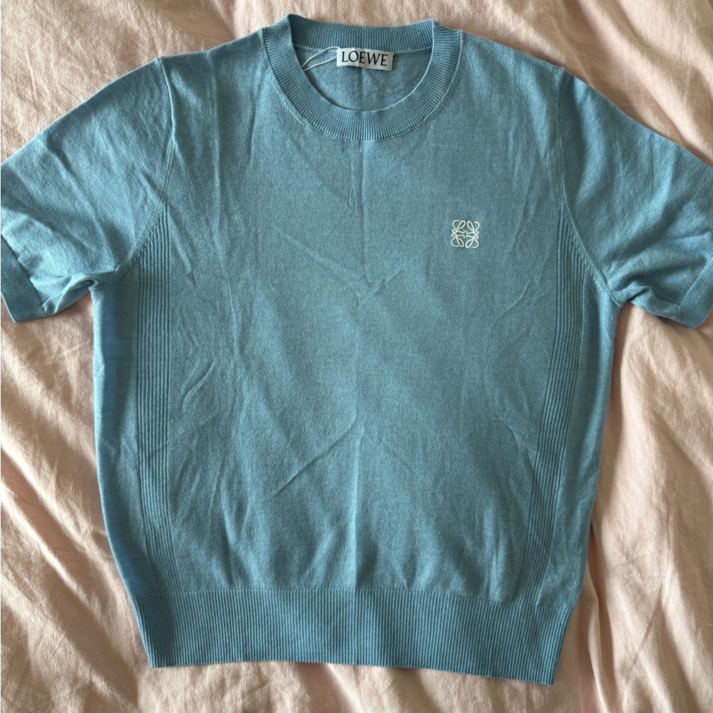 Loewe Light Blue Short-Sleeve Knit Sweater